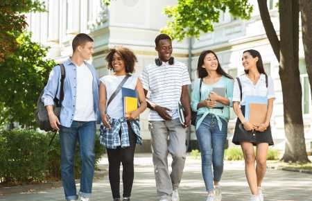 diverse group of college students on college campus